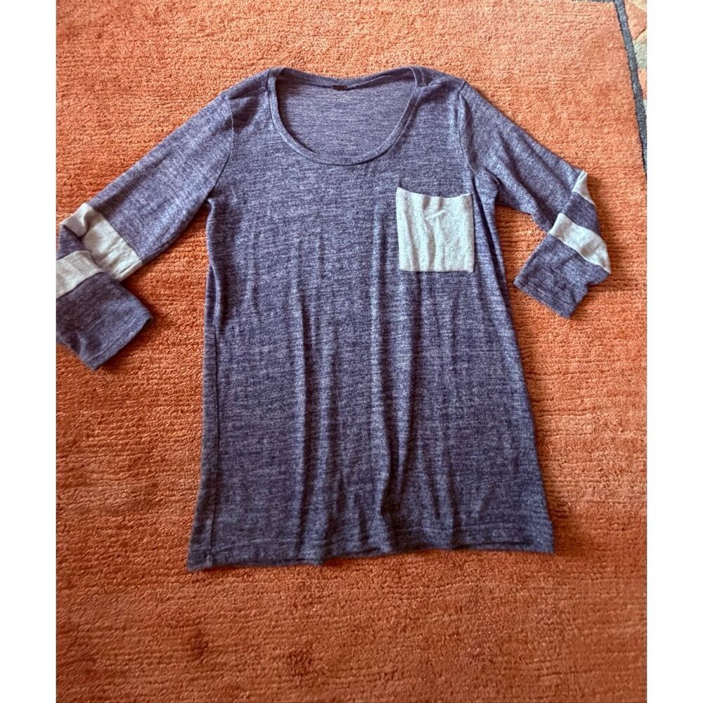 POOF Blue Heather Knit Pocket Top Long Sleeve Size S Soft Casual